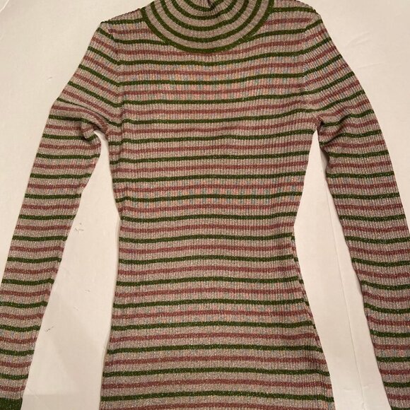 TANYA TAYLOR Carsten Metallic Striped Ribbed Open Back Turtleneck sweater, Small - Picture 6 of 6